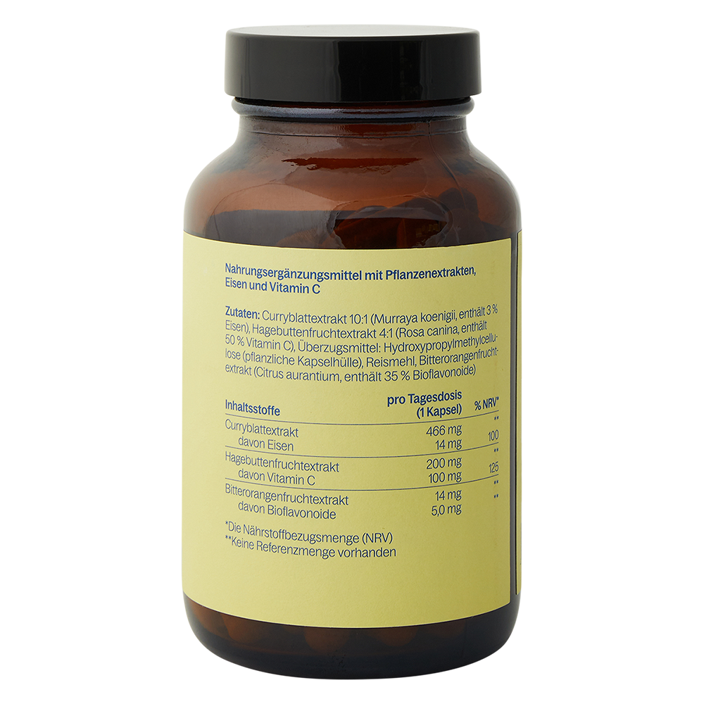 Nahrungsergänzungsmittel mit Pflanzenextrakten, eisen und Vitamin C